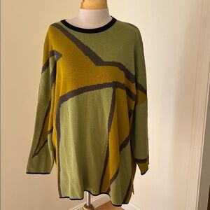 andrea Geer OS Abstract Green and Yellow wearable art Sweater.